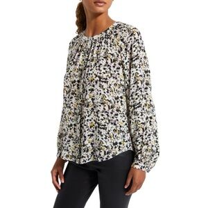 Theory Urban Floral Romantic Long Sleeve Billowed Blouse Silk Small